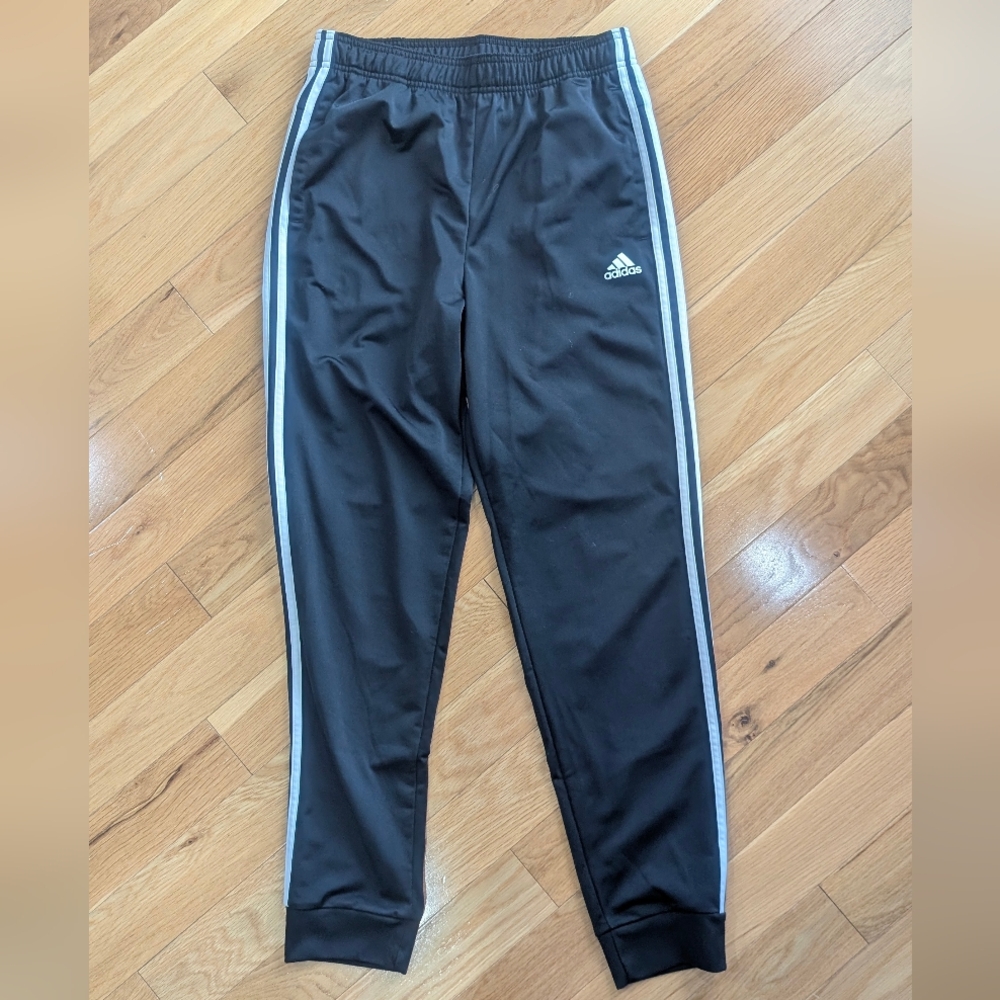 Adidas Men's Cuffed Joggers, Black With White Stripes, Medium Tall, Like New